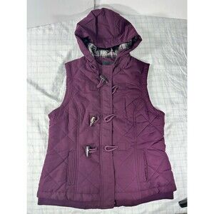 BGSD Plum Purple Quilted Hooded Puffer Vest - Toggle Front - Small